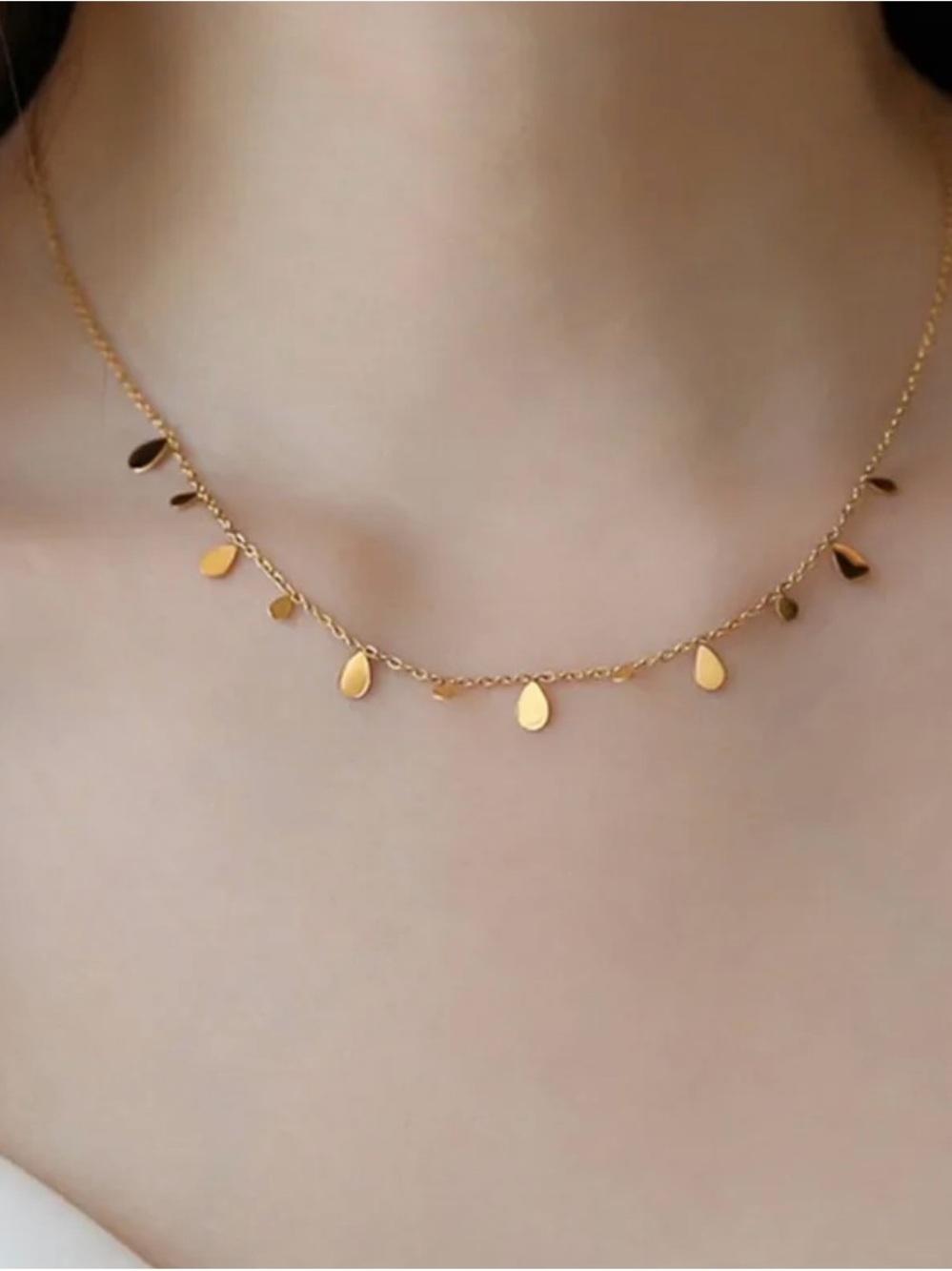 Gold PVD Stainless Steel Dainty Teardrop Charm Necklace
